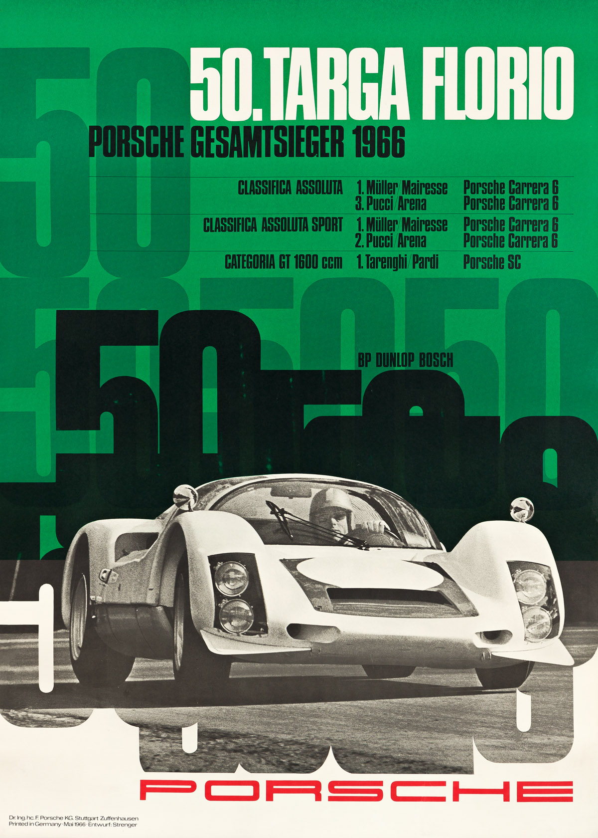 ATELIER ERICH STRENGER (1922-1993).  [PORSCHE]. Group of 4 posters. 1966-1968. Sizes vary, each approximately 46¼x33¼ inches, 117½x84¼